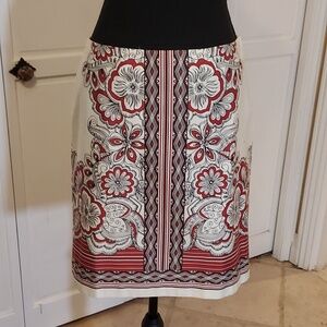 Anne Taylor Loft Floral Skirt Boho Cream Black Rust Size 6P